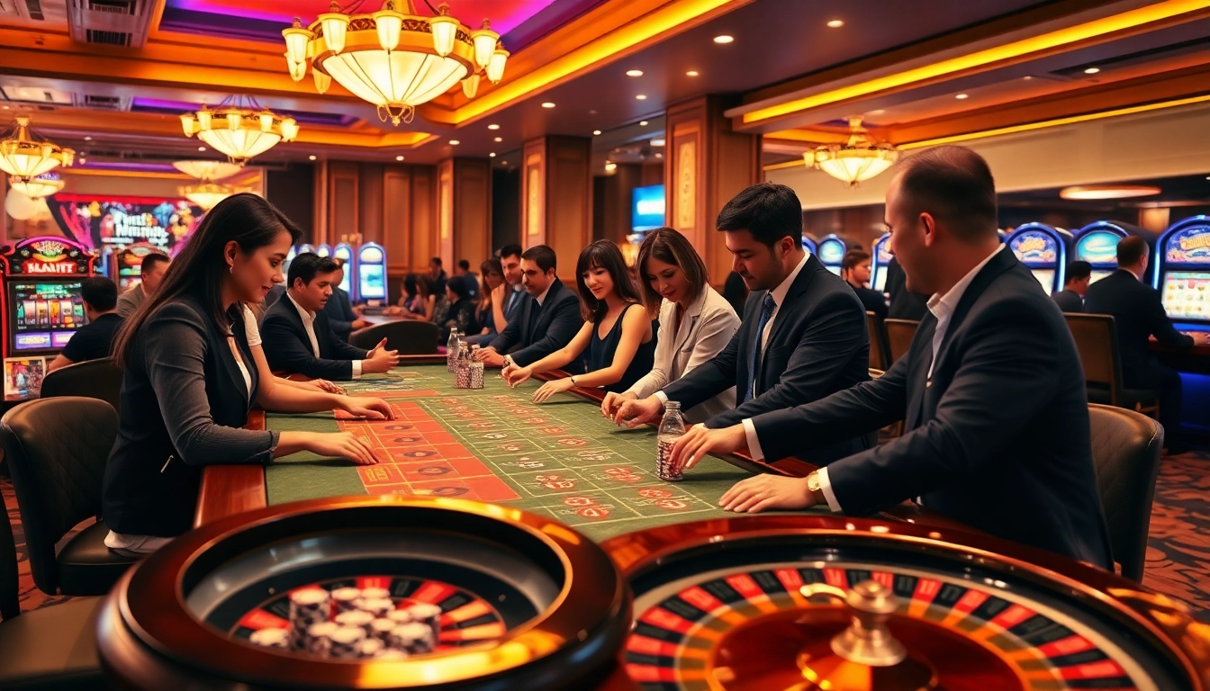 Experience the thrill of winning at VN88 with a lively casino atmosphere featuring poker chips and roulette wheels.