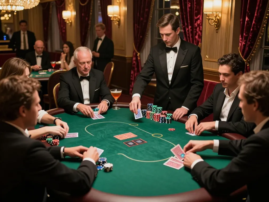Engaged players at a btopcshop poker table show strategic gameplay during a high-stakes casino night.