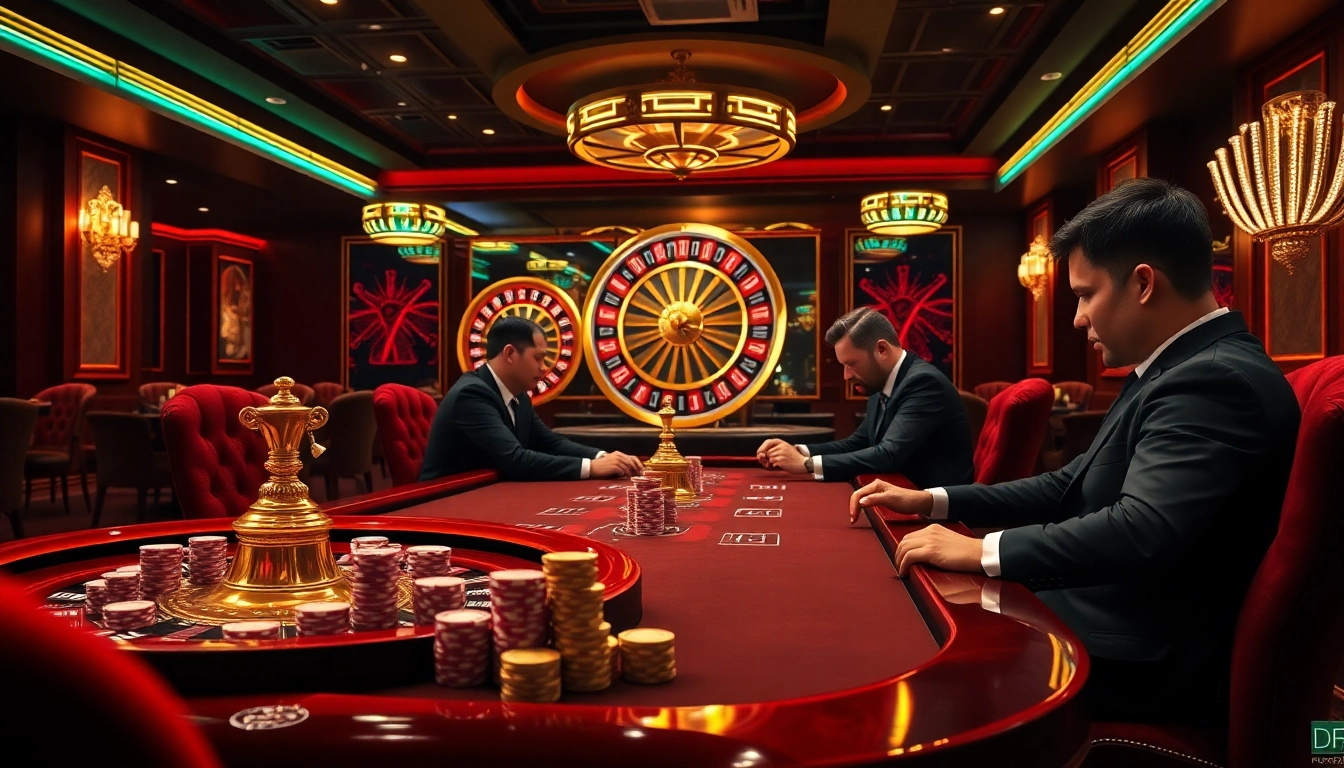 Engaging players enjoying poker at DF999 casino, showcasing luxury and excitement.