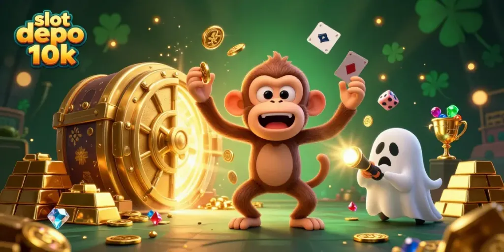 Permainan slot depo 10k di kasino dengan karakter menghibur dan efek visual menarik.