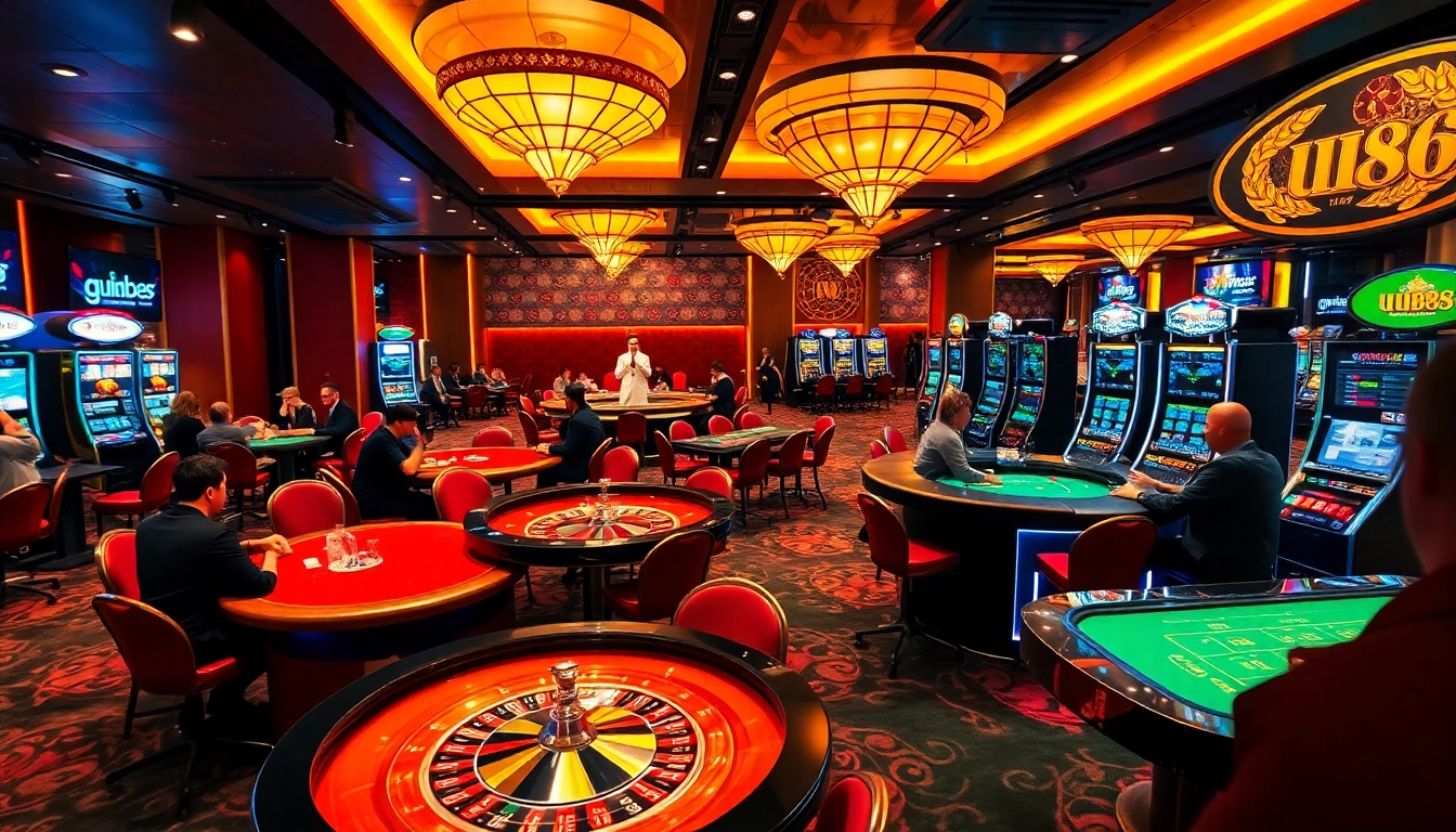 Players enjoying exciting games at uu88's vibrant casino tables and slots.