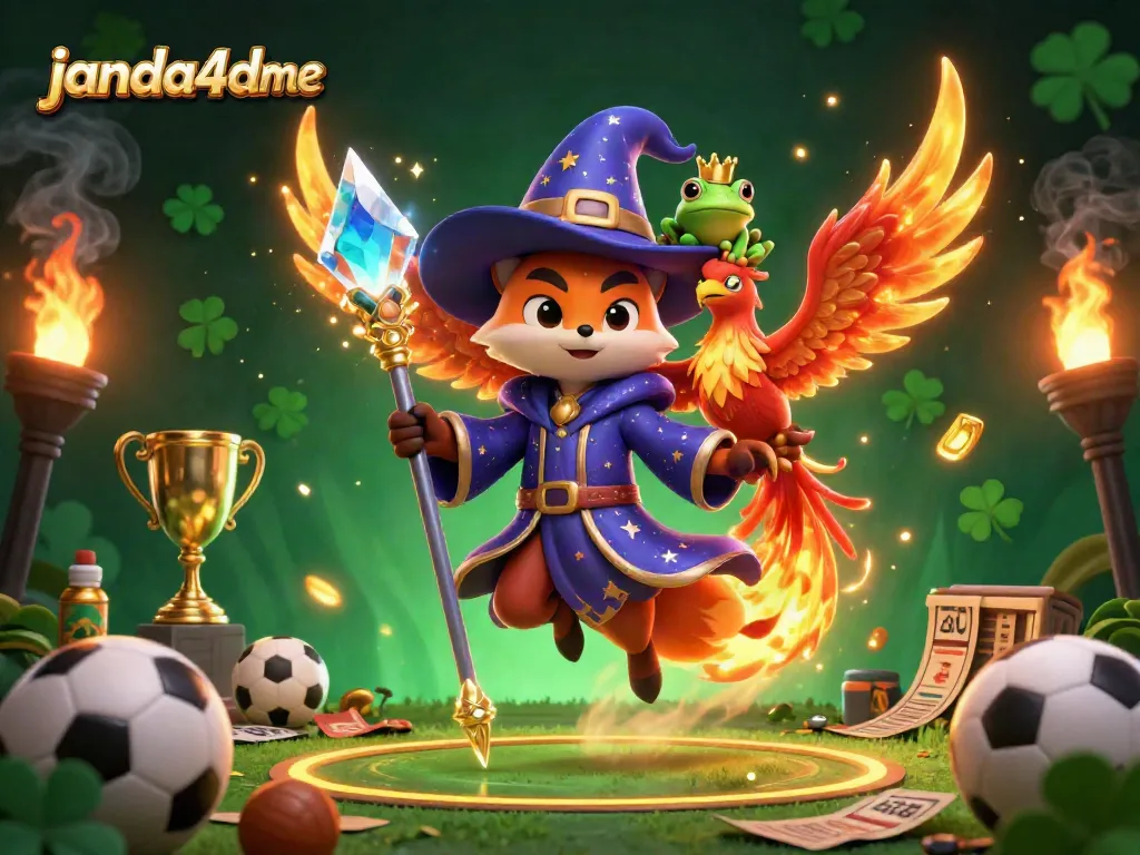 Taruhan sepak bola di janda4dme dengan wizard kartun dan phoenix berapi.