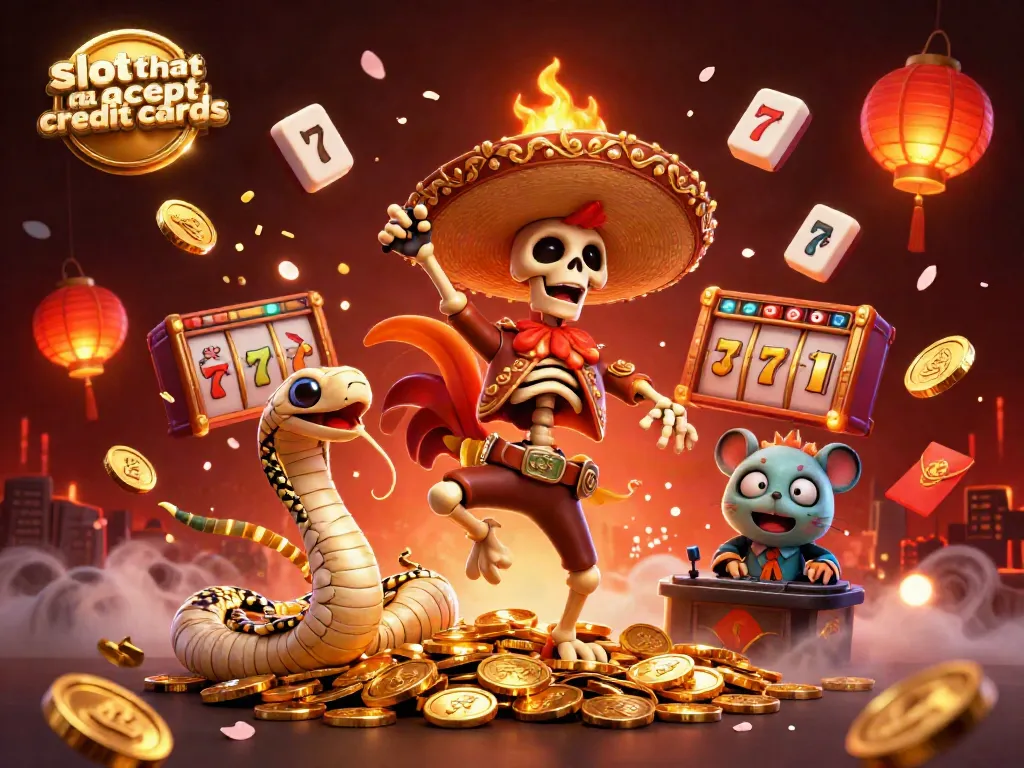 Experience thrilling victories at online slots that accept credit cards with colorful characters and casino elements.