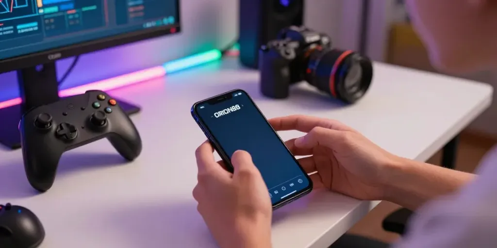 Engaging ORION88 mobile gaming experience with vibrant accessories and relaxed atmosphere.