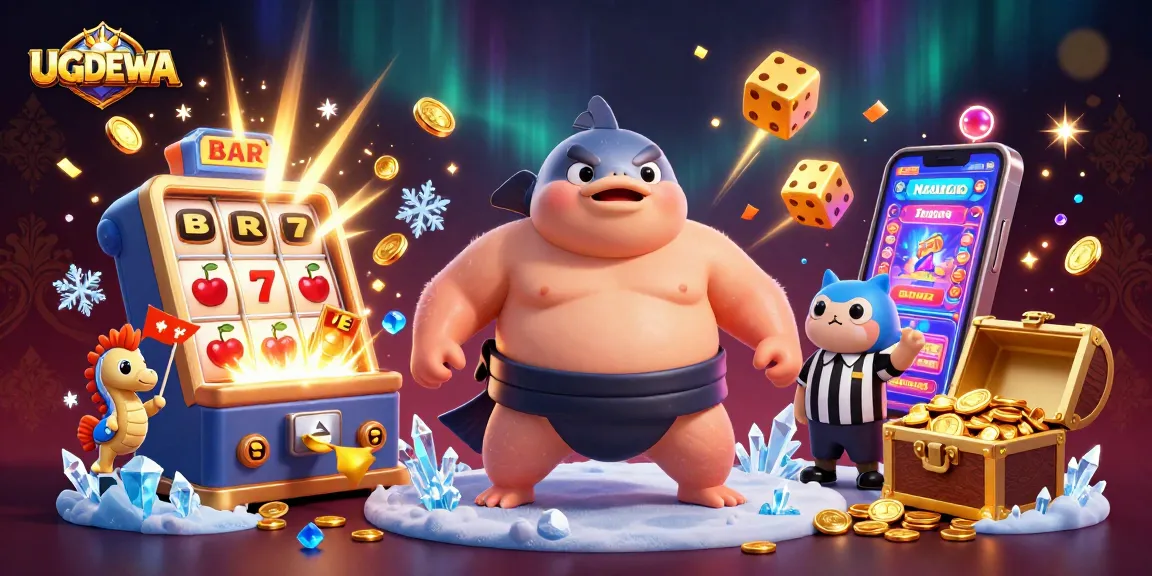 Play and win with UGDEWA at a vibrant underwater casino featuring a whimsical fugu and exciting games.