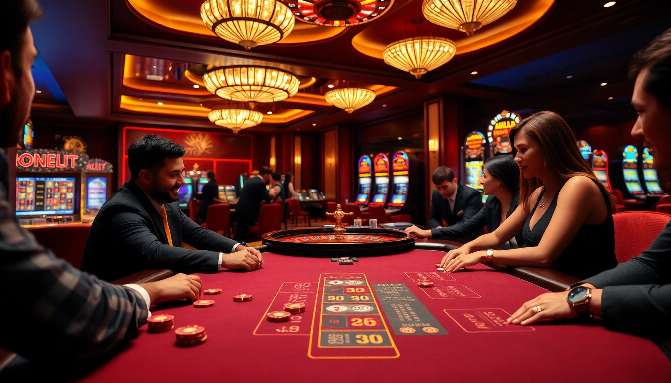 A thrilling casino scene at https://king888.dev/ featuring intense gameplay with a live dealer and poker chips.
