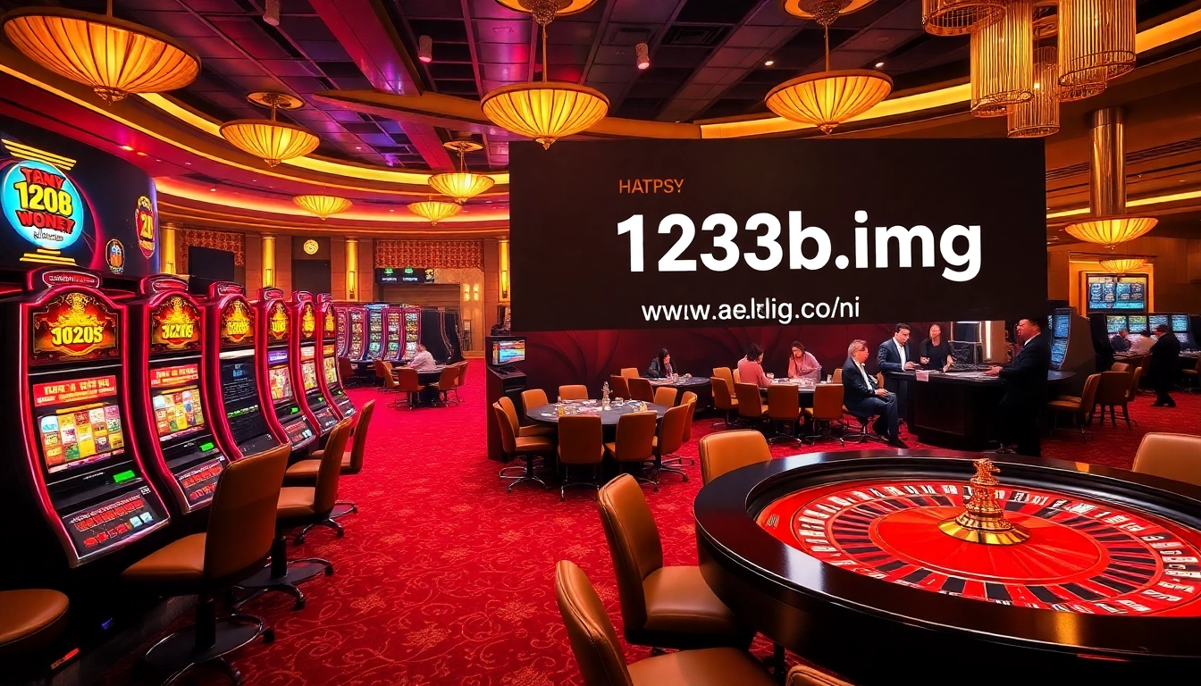 The vibrant casino atmosphere at https://123b.ing/ with slot machines, poker tables, and gaming excitement.
