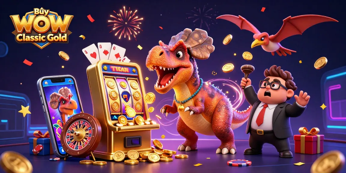Buy WoW Titan Reforged Classic Gold as a pachycephalosaurus wins jackpot coins at a slot machine.