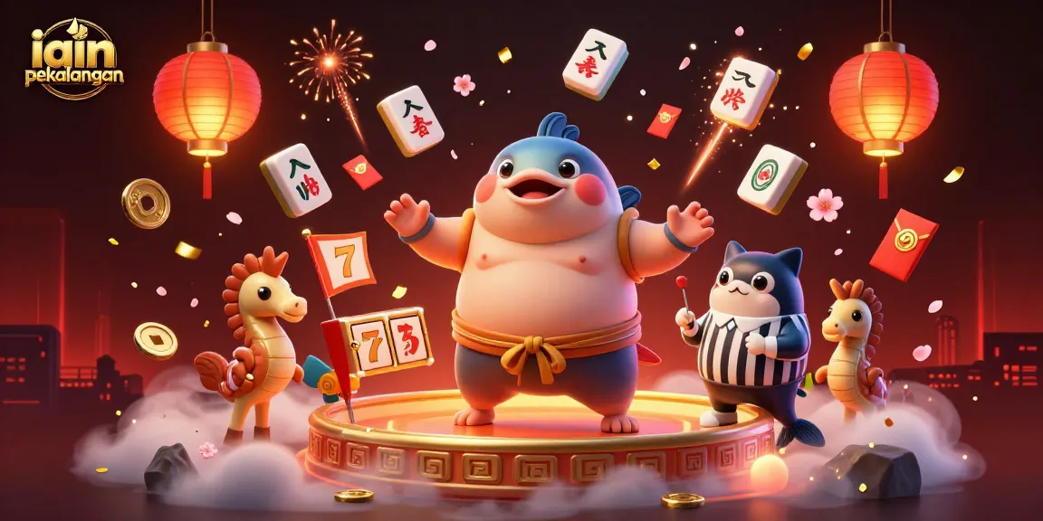 Engage with iain pekalongan in a vibrant casino scene featuring a playful fugu and festive elements.