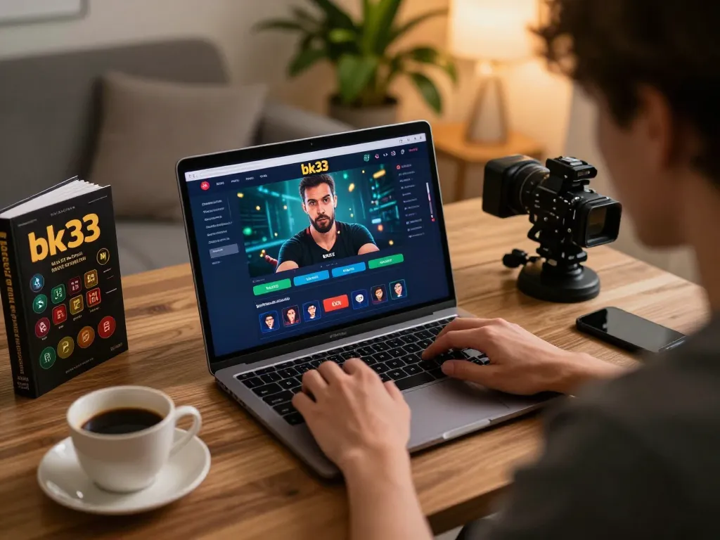 Player engaging with the bk33 sports betting platform at home, focused on the screen during intense gambling.