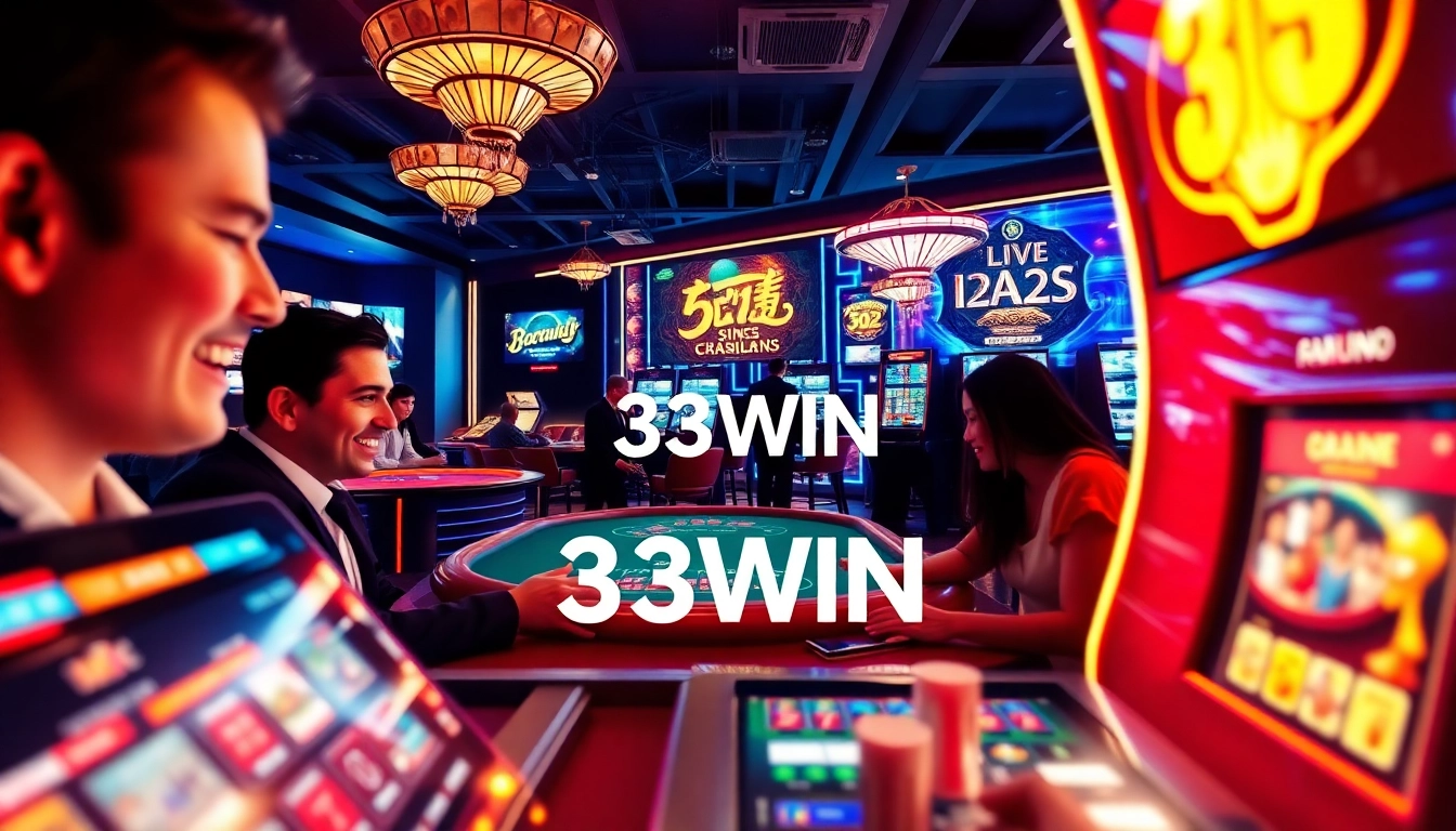 An exciting online casino scene at https://33win.global/ featuring players engaged in baccarat and live gaming.
