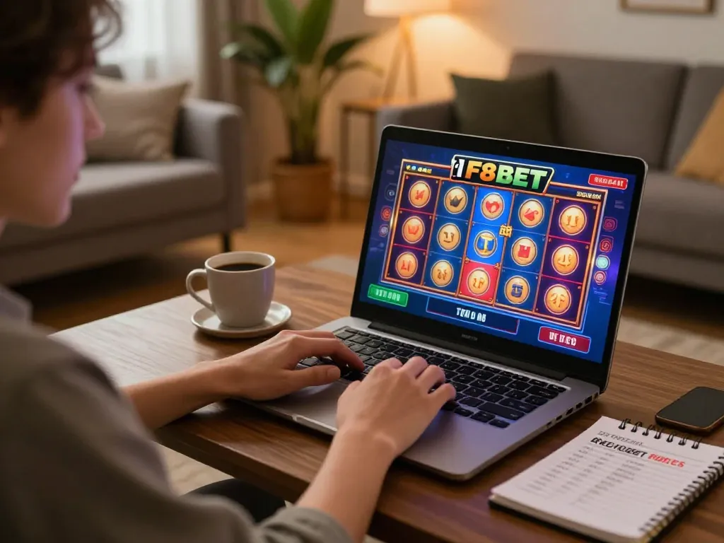 Experience online gaming at F8BET with an engaging laptop session and home comfort.