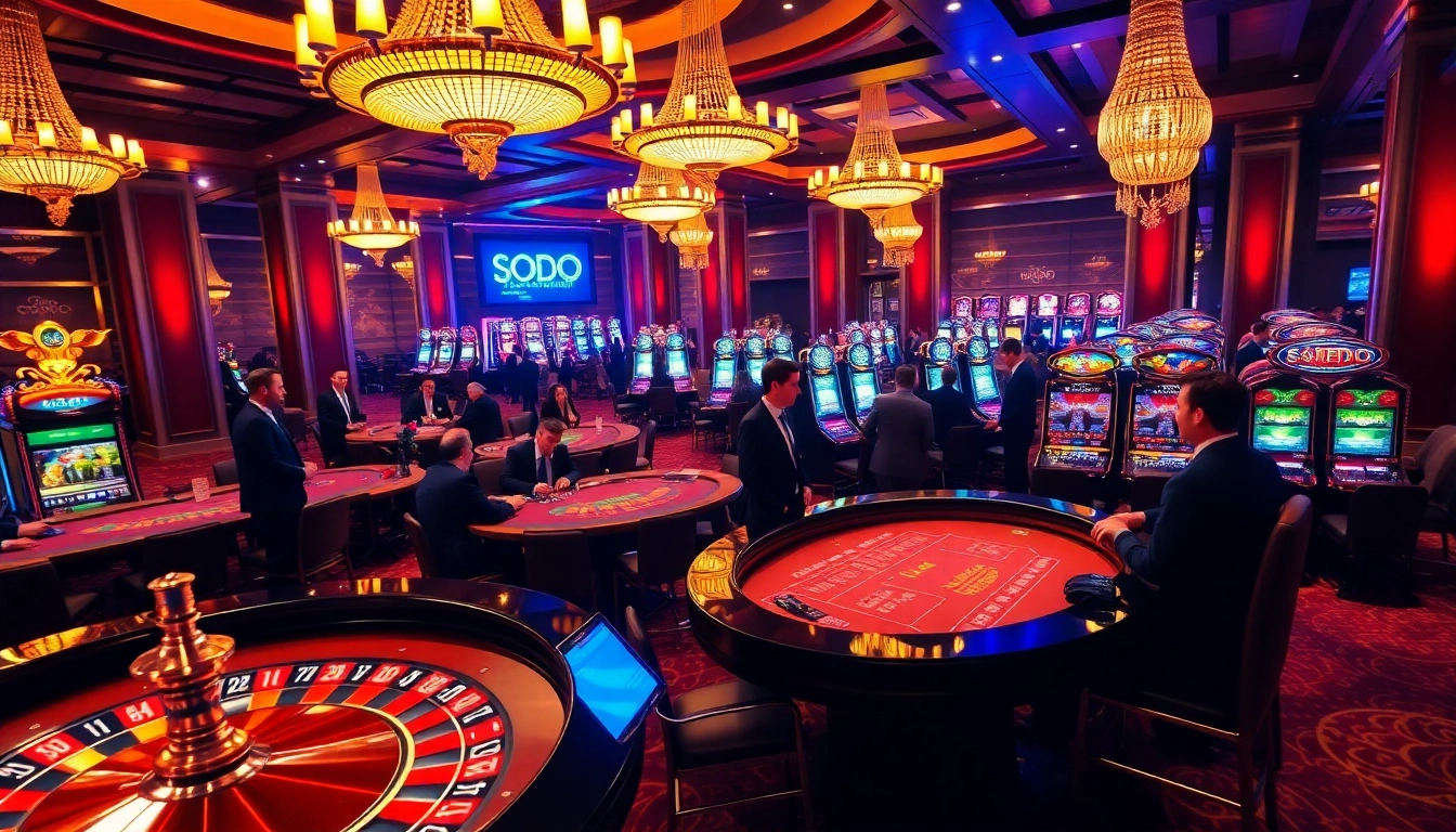 SODO harnesses the thrill of gambling at a luxurious casino with roulette and poker tables.