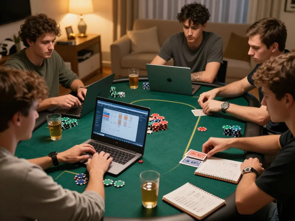Engaged players at barbanoglass online poker night, showcasing strategy and excitement in a cozy setting.