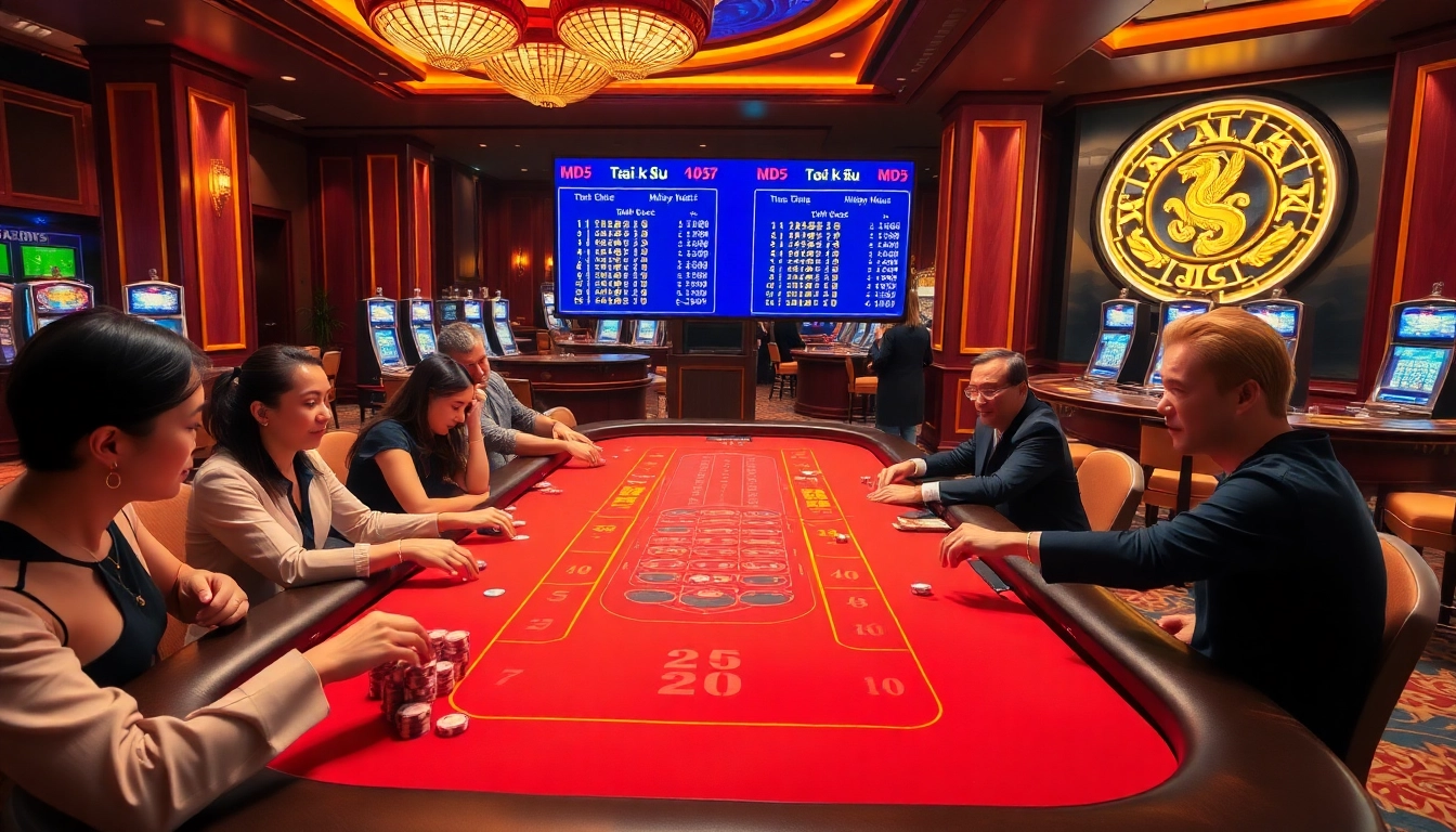 Tài Xỉu MD5 players enjoying their odds at a vibrant casino table