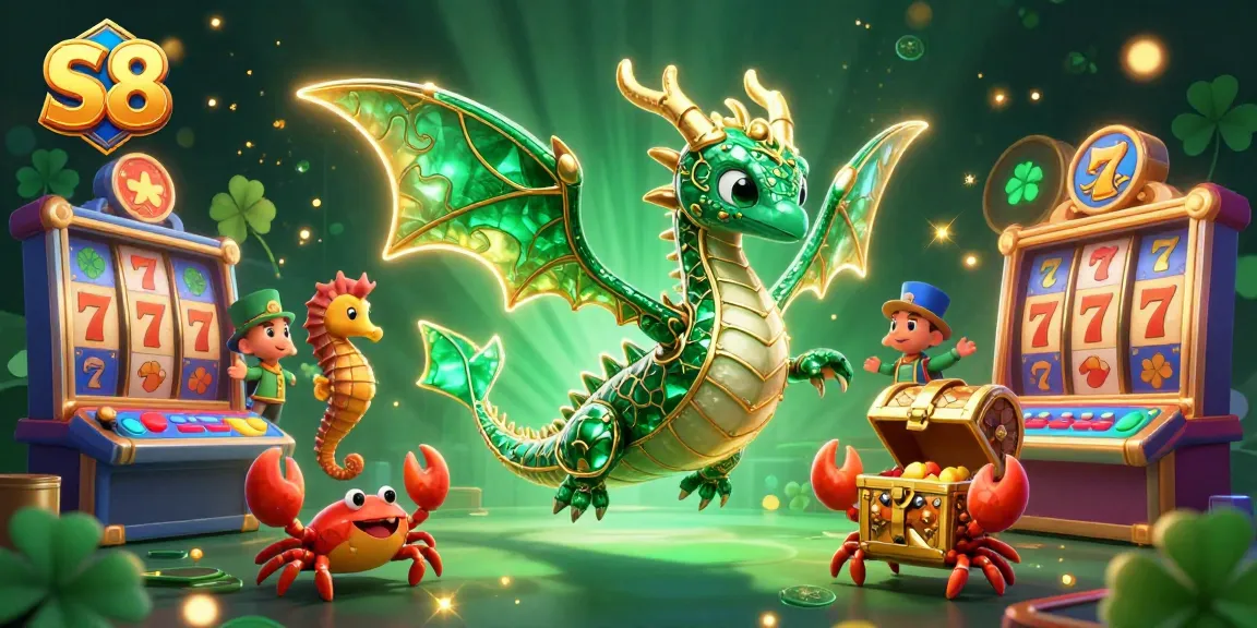 Experience the thrill with S8's vibrant slot machines and engaging sea-themed characters in this dynamic illustration.