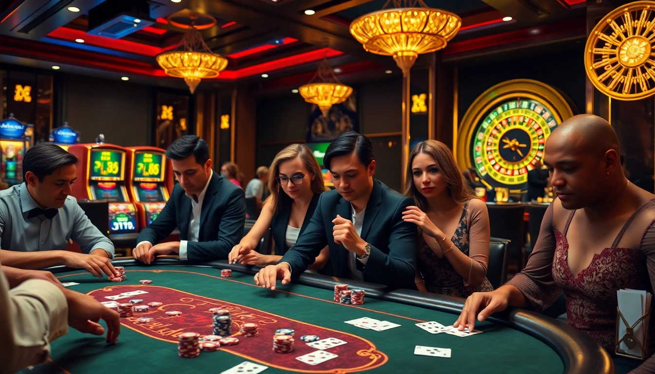 Gambling excitement at XX88 poker table with vibrant chips and cards in a luxury casino.