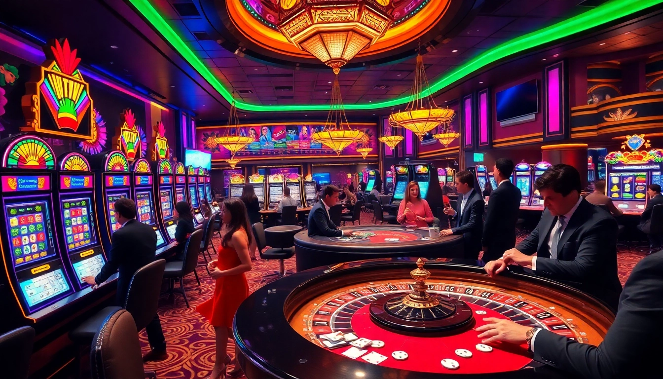 Exciting casino atmosphere showcasing gaming tables for link vào dr88 players.