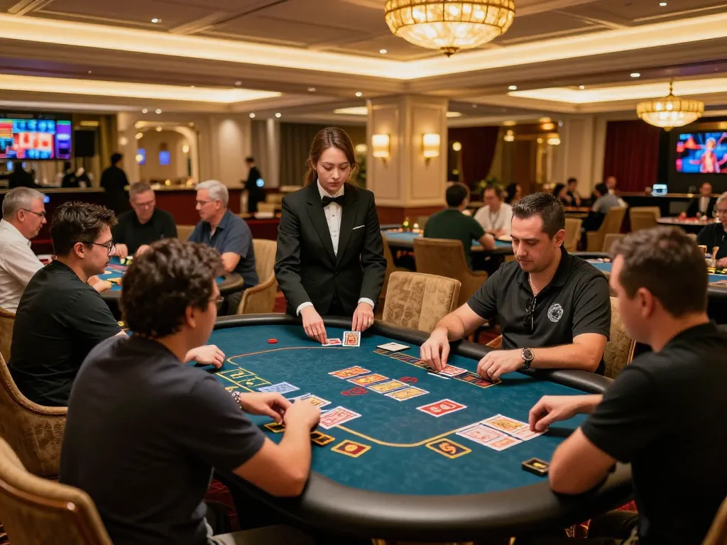 Players enjoying card games at SC88 Com Casino, highlighting dynamic gaming excitement and luxury decor.