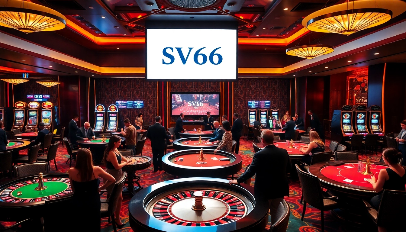 Gamblers enjoying games at SV66 online casino, showcasing excitement and luxury.
