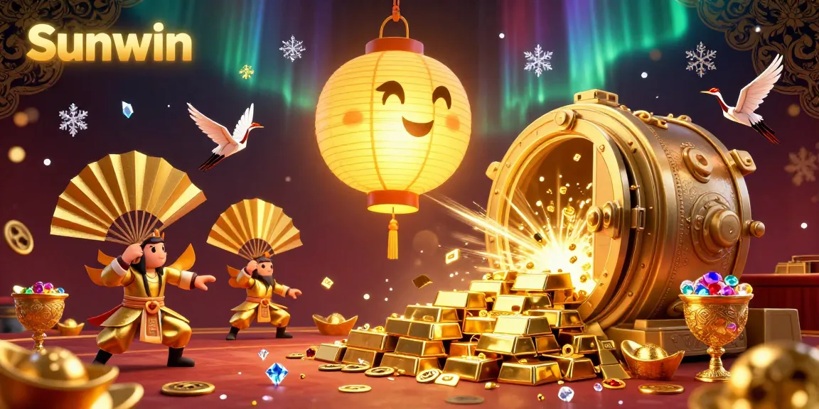 Engage in thrilling gameplay at Sunwin's vibrant casino with golden symbols and treasure.