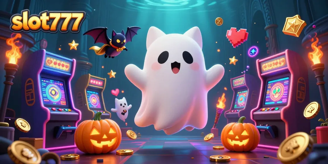 Spin your luck with slot777 in an enchanting scene featuring a ghost cat and poker jack-o-lanterns.