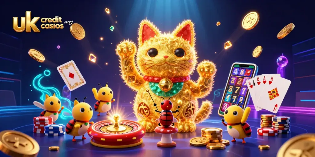 Experience thrilling gameplay at uk credit card casinos with vibrant symbols, golden fireflies, and dazzling gaming elements.