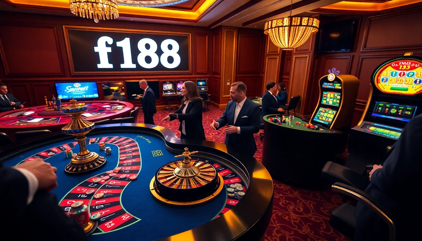 Experience the thrill of f168 at a luxurious casino with poker chips and roulette.
