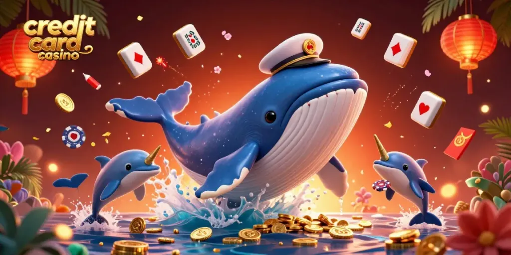 Experience the energy of credit card casinos with playful sea creatures and vibrant casino elements.
