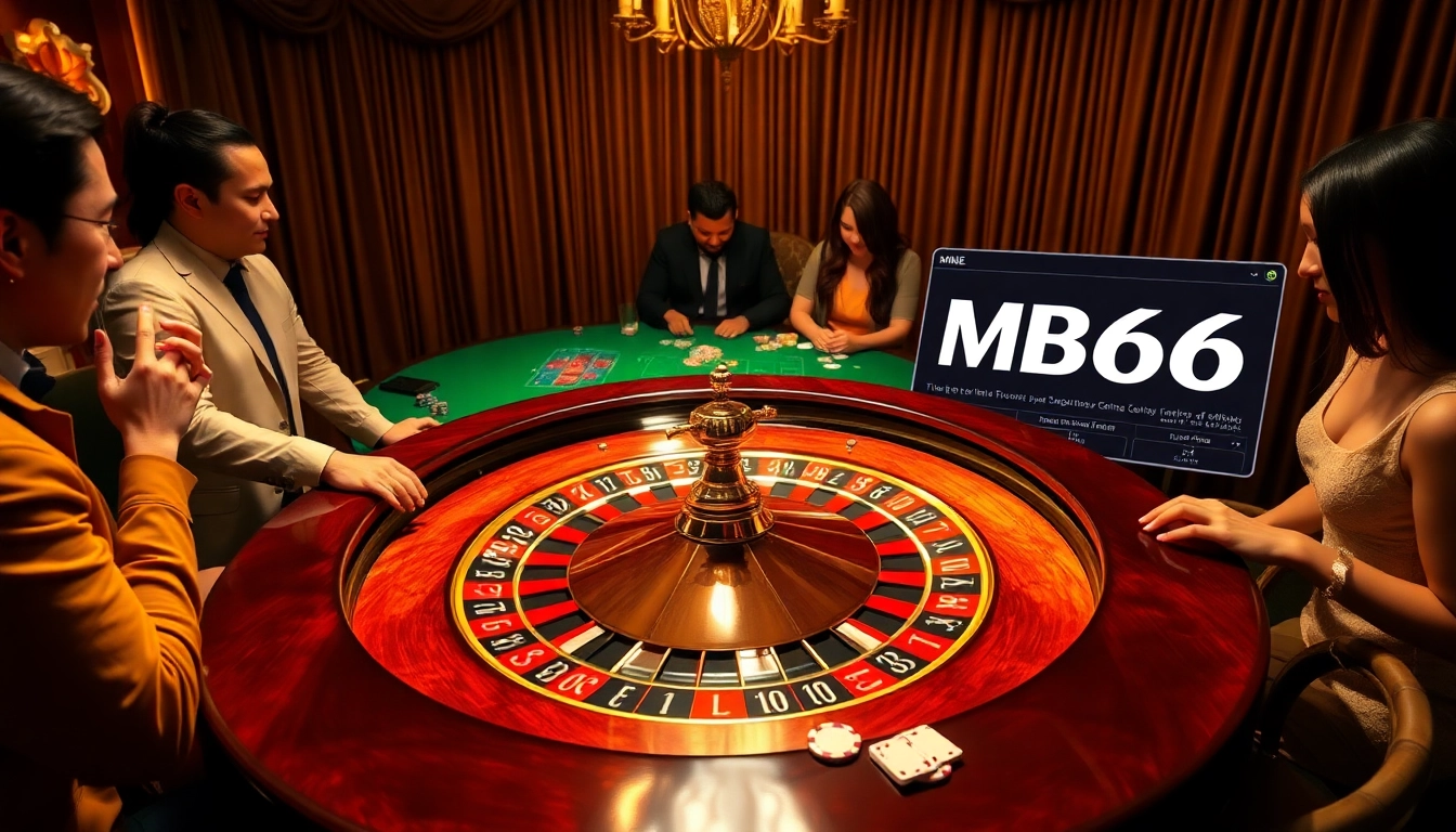 Patrons enjoying an exciting game at the MB66 roulette table in a luxurious casino setting.