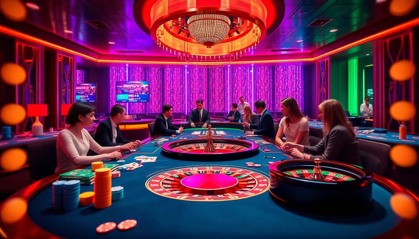 Experience the excitement of gambling at Rikvip with professional dealers and vibrant casino elements.