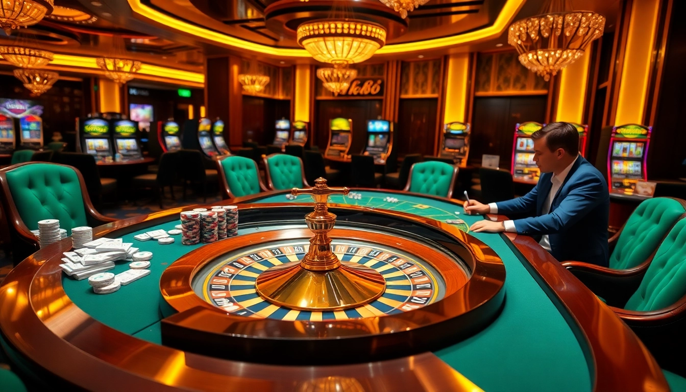 tk88 gaming table with vibrant roulette wheel and poker chips creating excitement