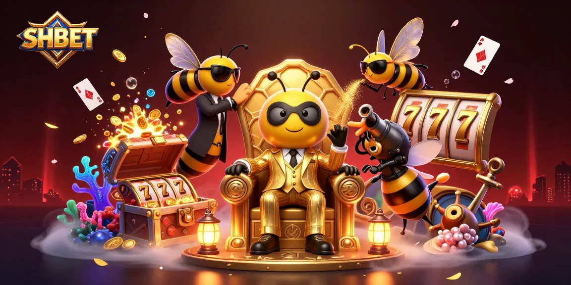 Win big at SHBET's exciting casino with a vibrant scene of 3D characters and gaming elements.
