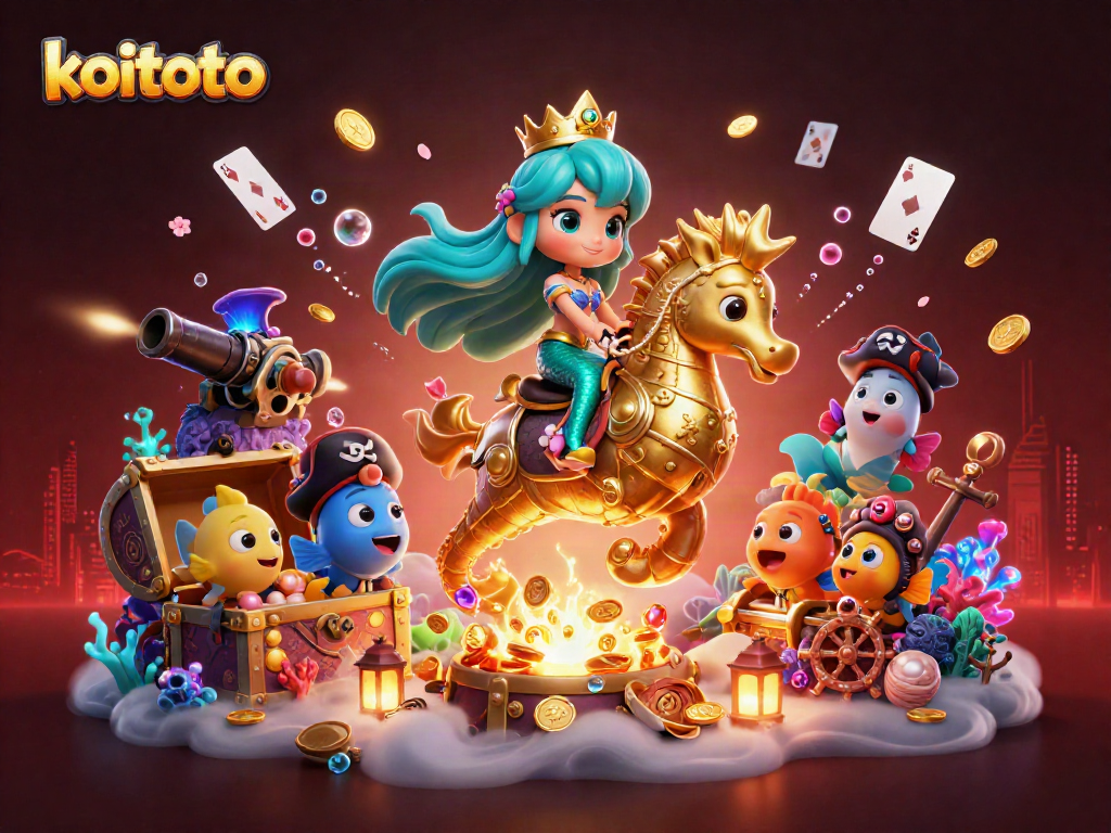 Koitoto offers thrilling underwater adventure with a mermaid princess, seahorse, and treasure in a vibrant casino scene.