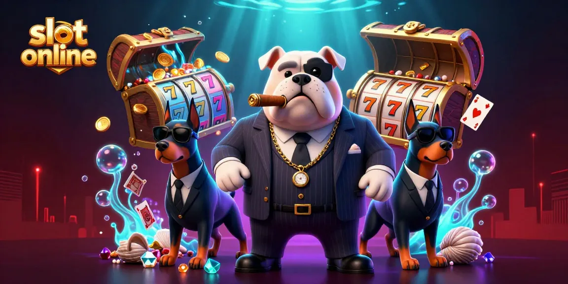 Spin to win with slot online featuring a mafia bulldog surrounded by gold coins and vibrant gems.