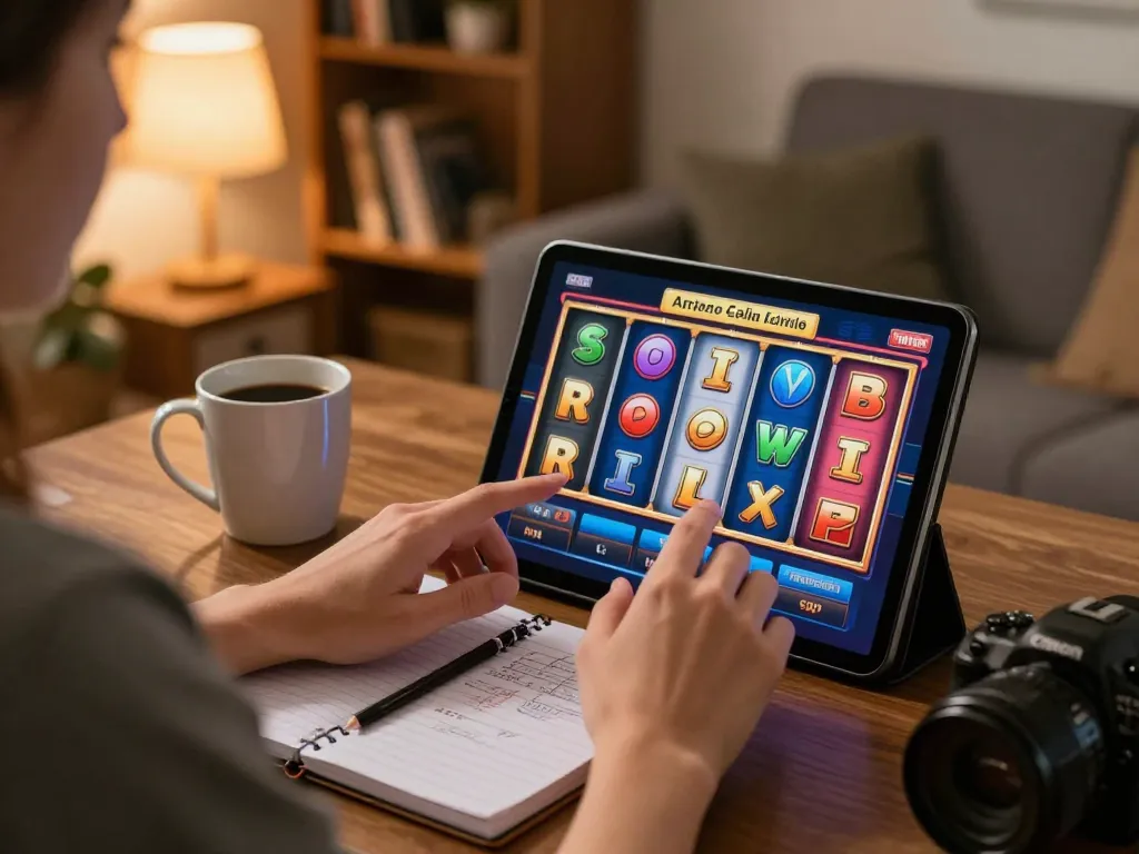 Player enjoying agenslot188 slot games on a tablet in a cozy living room setting