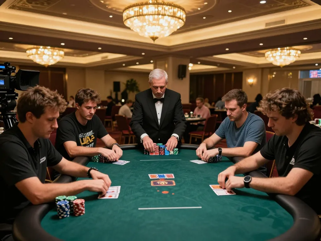 Players strategizing their next move in an intense tv88 poker game, chips stacked high and focused expressions.