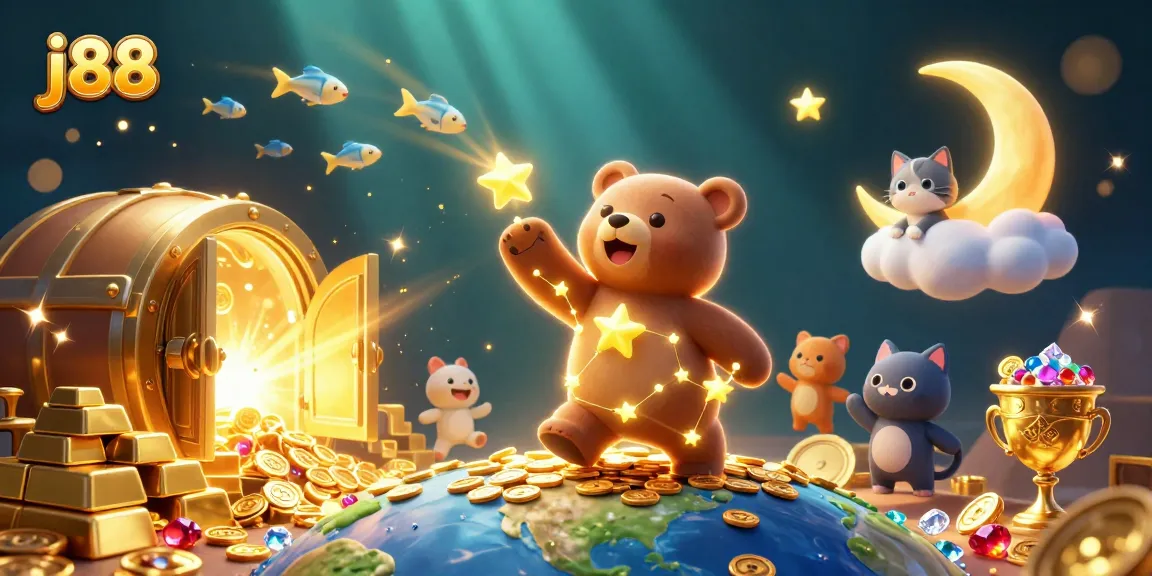 Experience thrilling j88 gaming action featuring vibrant casino elements with golden treasures and cosmic characters.