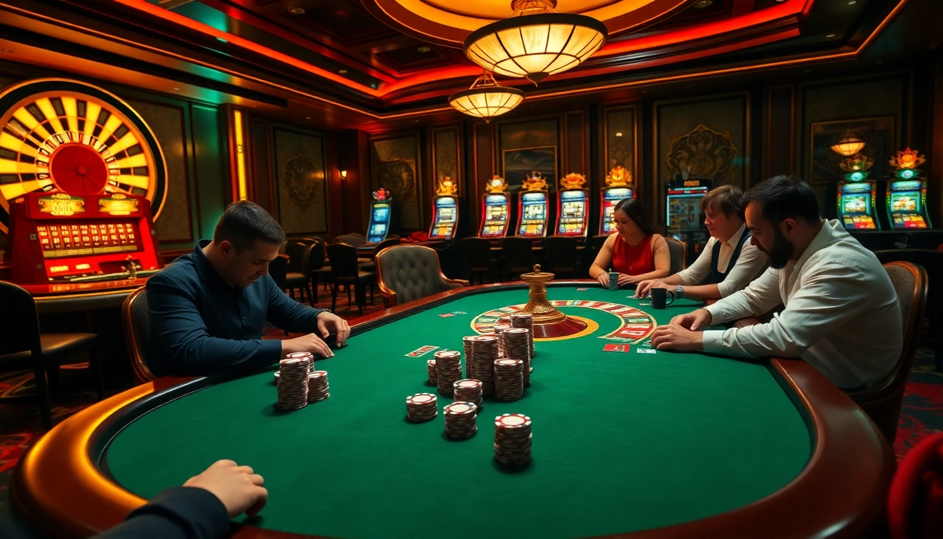 Engage in the thrilling atmosphere of gambling at https://789win1.black/ with players at a luxury poker table.