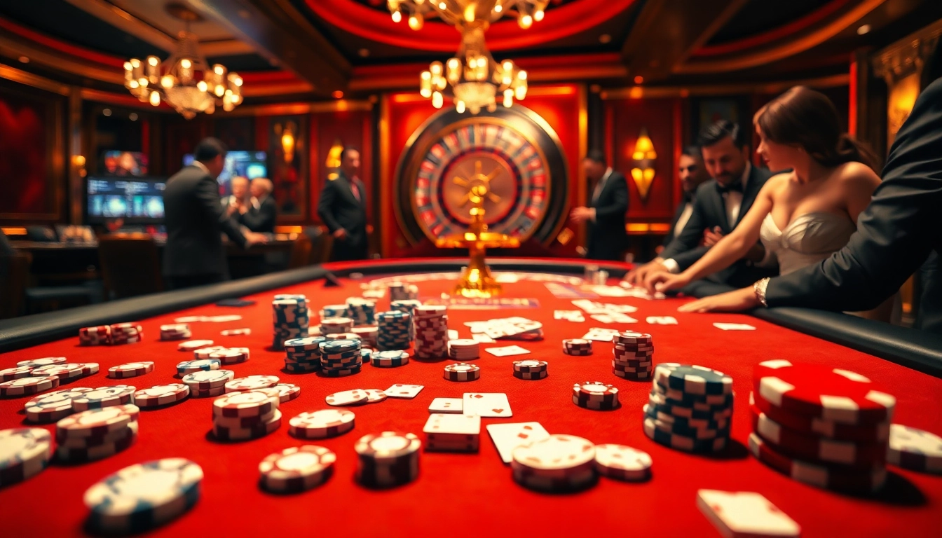 Experience thrilling poker action with https://kong88.win at a luxurious casino table filled with chips.