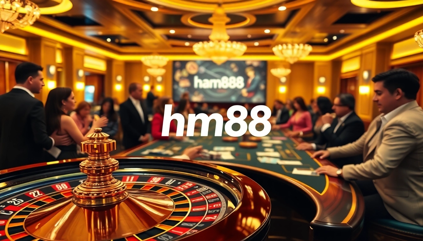 Experience the excitement of high-stakes gambling at HM88 casino with luxurious tables and vibrant chips.