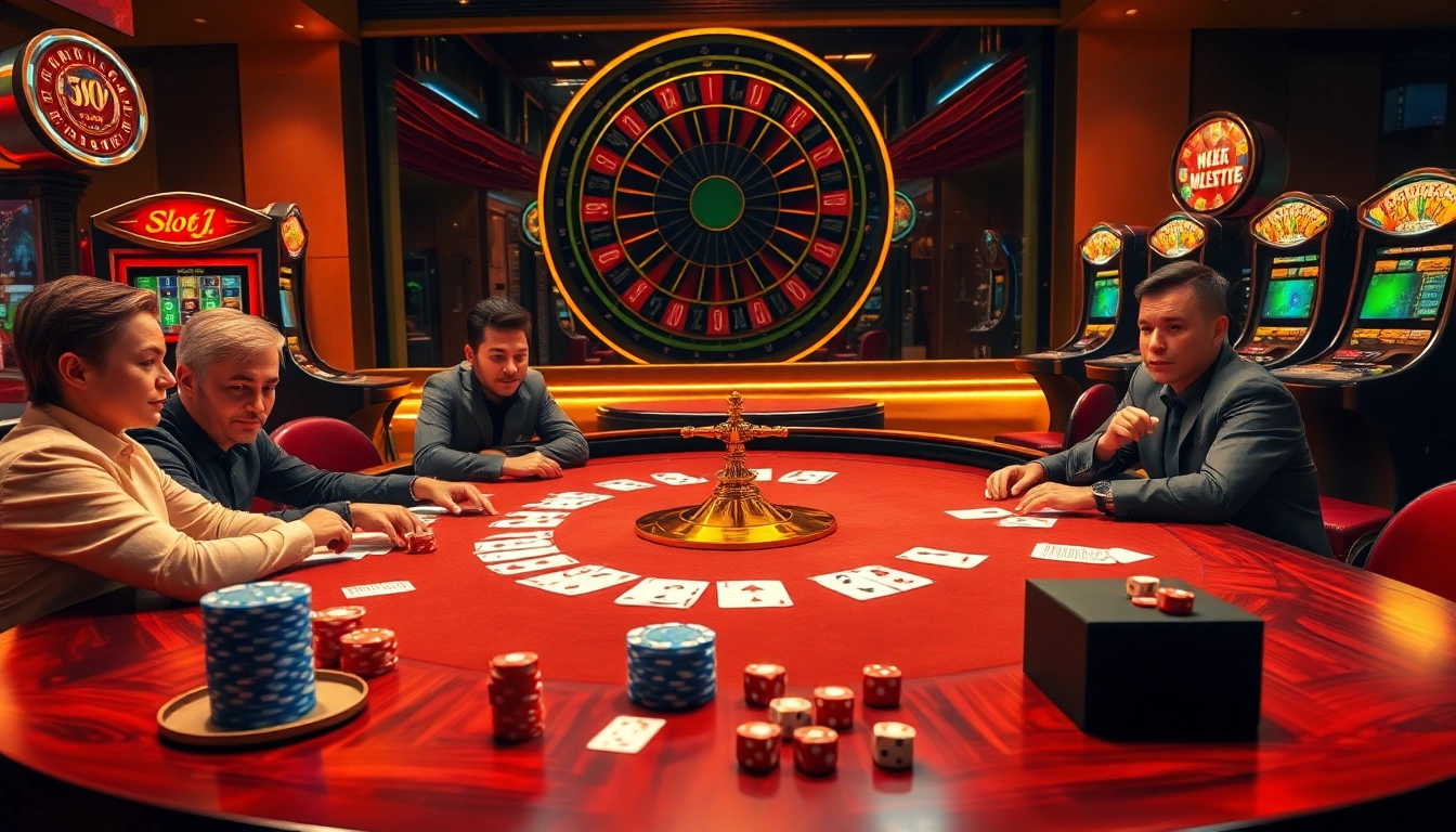 Experience thrilling gameplay at jun88 with vibrant casino tables, colorful chips, and engaging players.