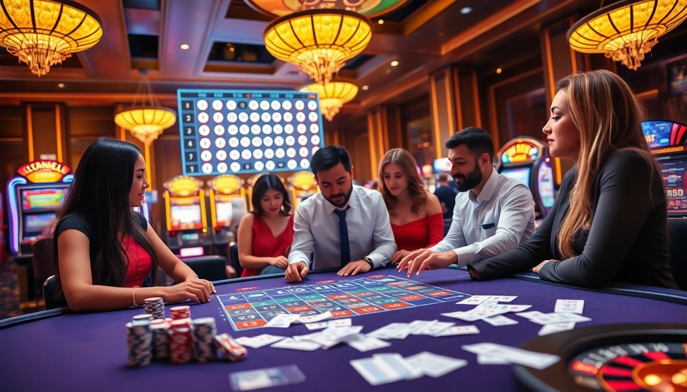 Tool xổ số siêu tốc game interface enhanced with vibrant casino elements and engaging players strategizing.
