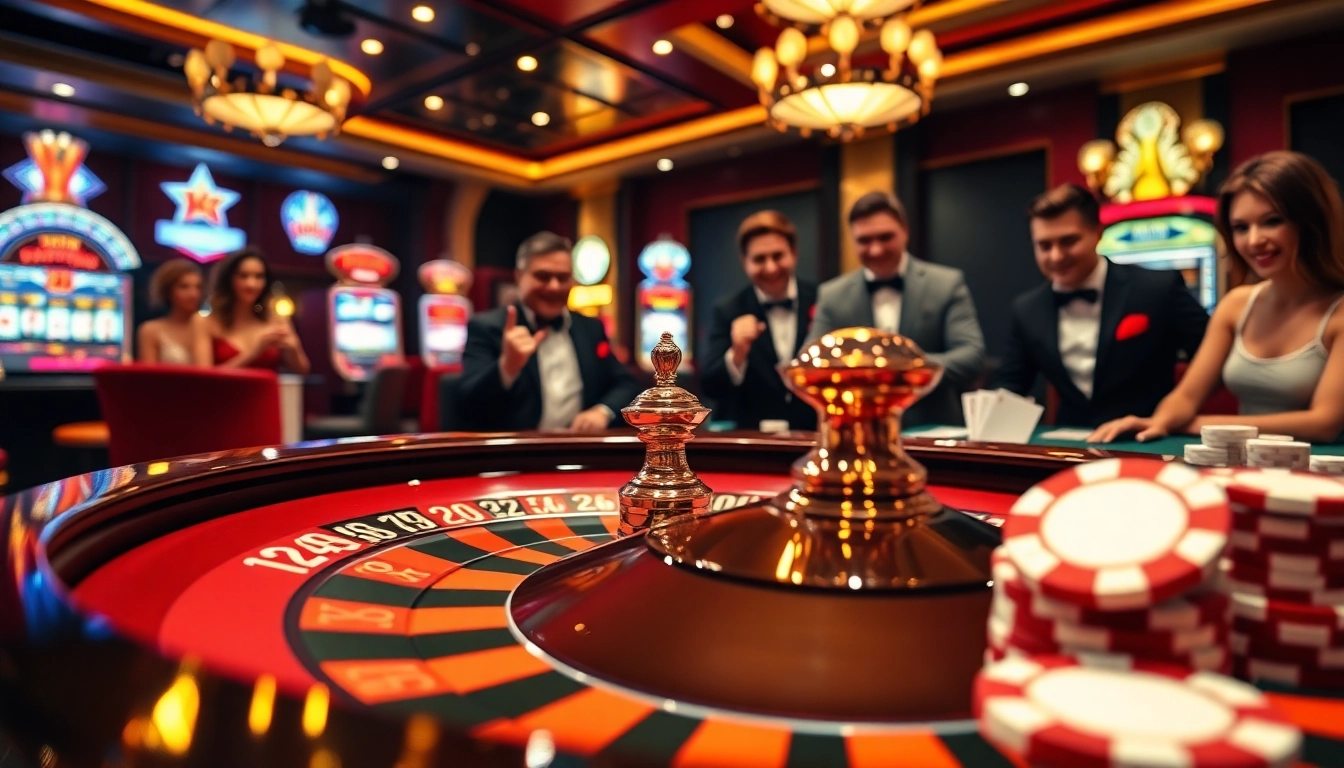 Players enjoying a thrilling game of poker at K88 casino, surrounded by vibrant colors and high-stakes action.