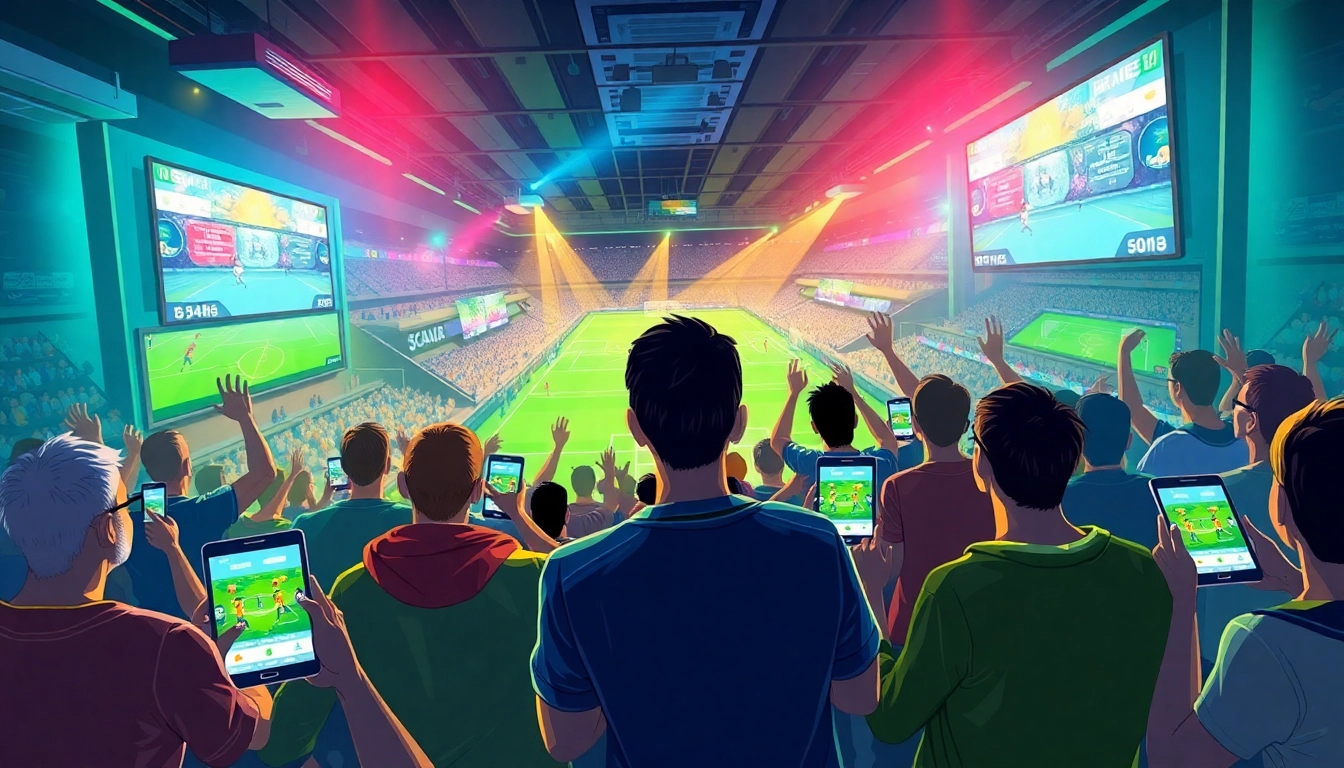 Engaged fans utilizing keonhacai in a lively sports betting environment.