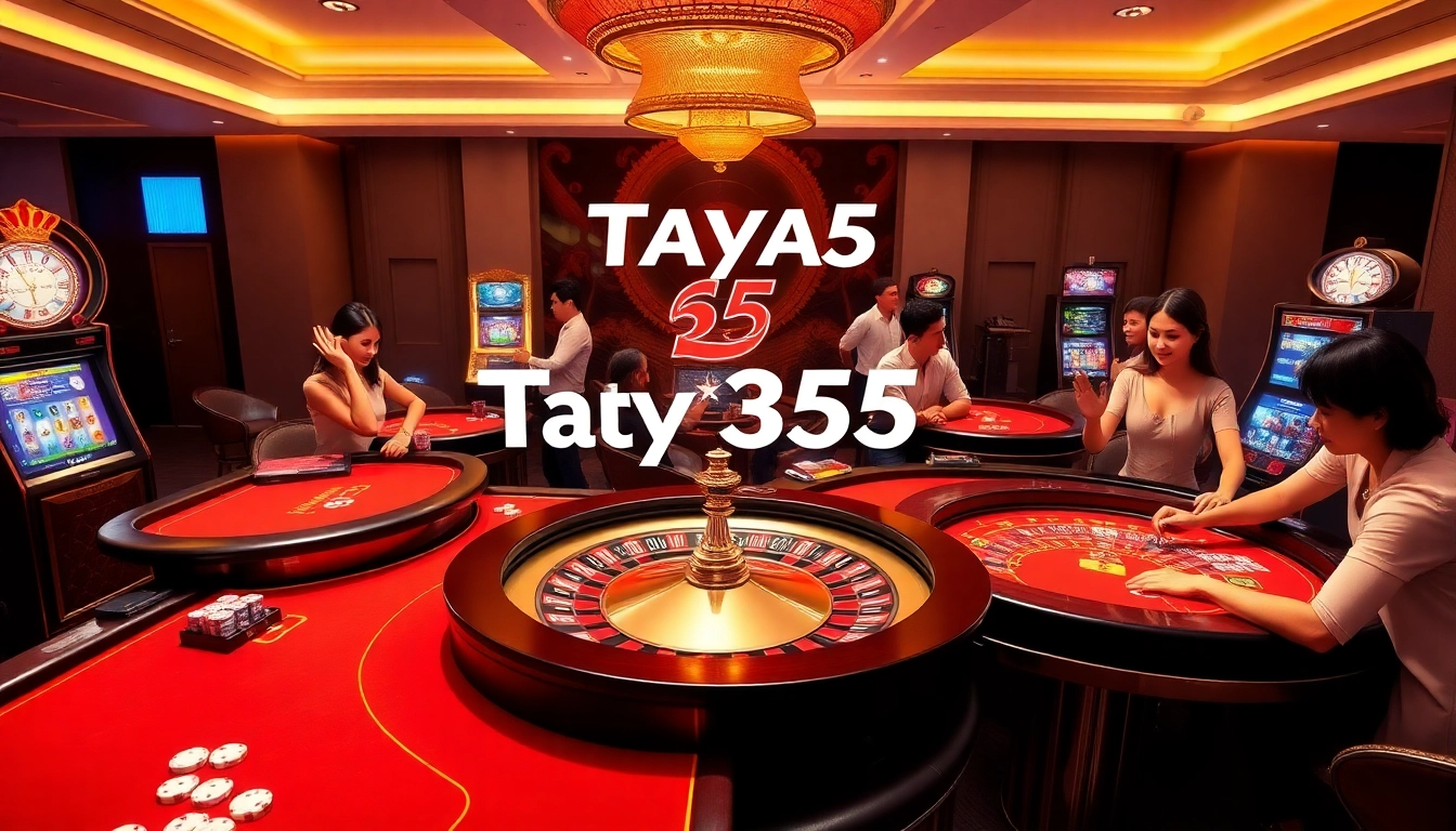Taya 365 players enjoying vibrant gameplay at a luxurious online casino.