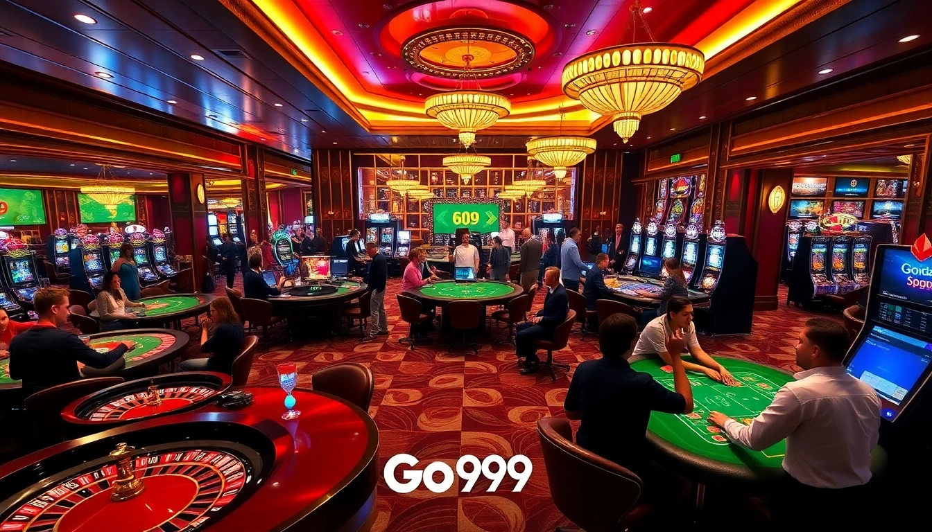 Players enjoying the thrilling atmosphere at Go99 casino with vibrant slot machines and card games.