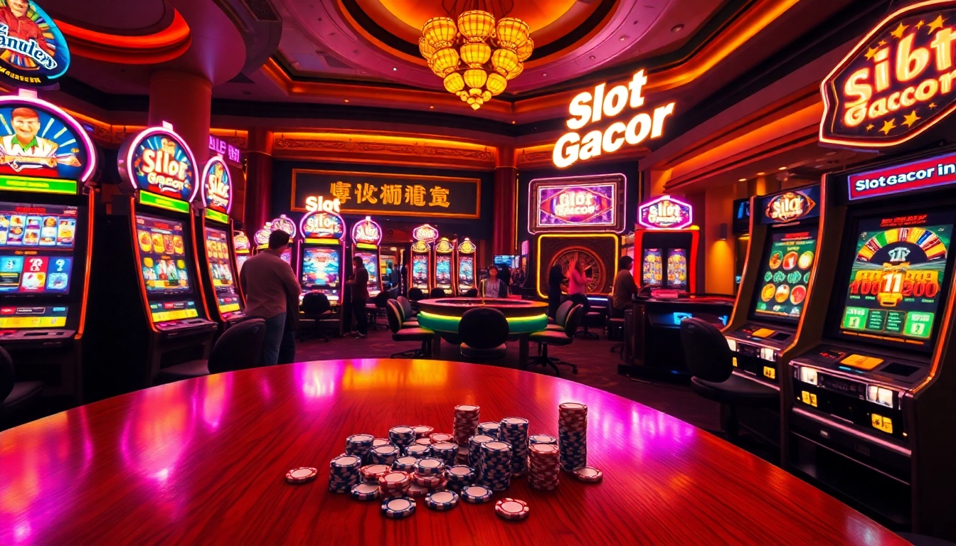 Experience the thrill of Slot Gacor at a luxury casino with vibrant slot machines and engaging players.